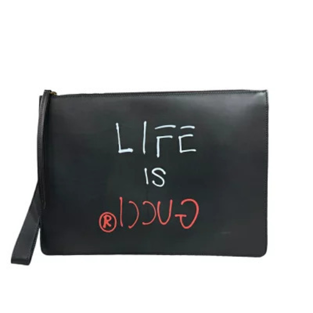 Gucci Ghost Clutch Bag Leather Black